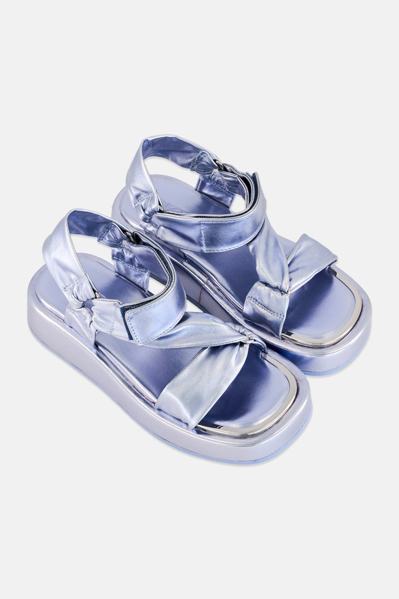 DKNY Women Lollie Velcro Closure Outdoor Sandals, Silver - Image 2